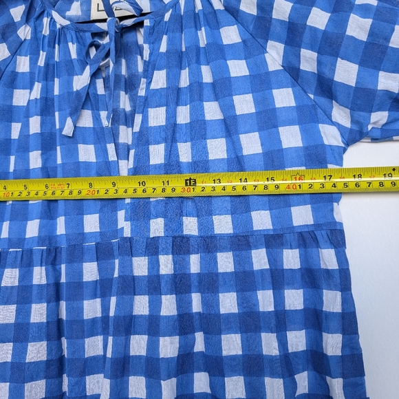 SZ Blockprints Tuckernuck Priya Dress London Blue Gingham Sz S Beachy Boho - Picture 13 of 14